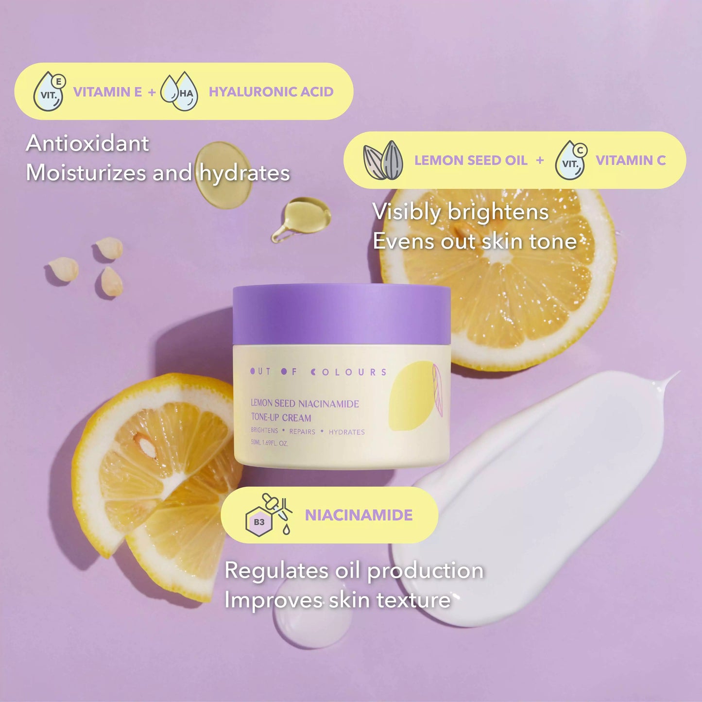 Lemon Seed Niacinamide Tone-up Cream - Out of Colours Malaysia - Viral Products - Find us on Tik Tok, Shopee and Lazada!